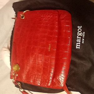 Margot red alligator embossed leather crossbody bag